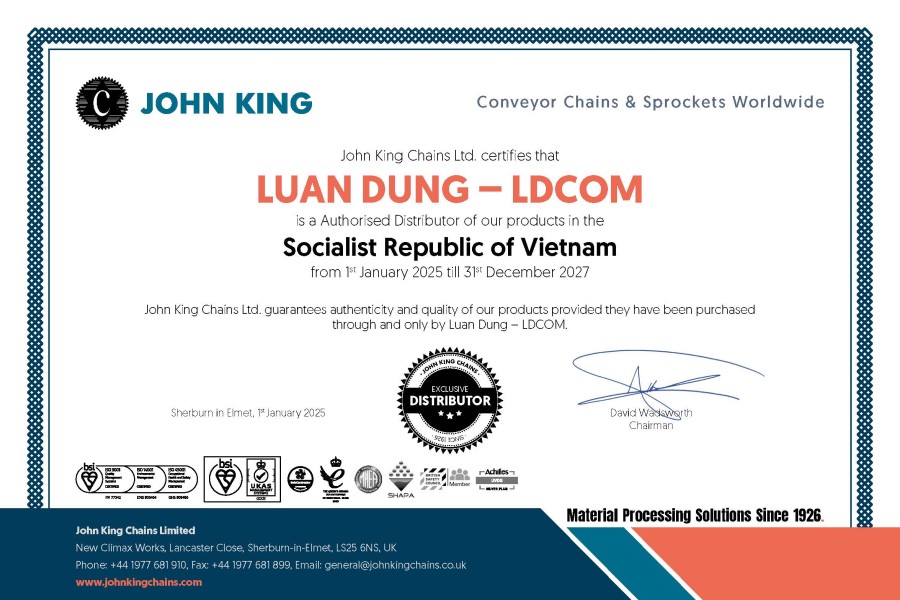 LDCOM – Đại diện chính thức của John King Chains (UK) tại Việt Nam từ năm 2015