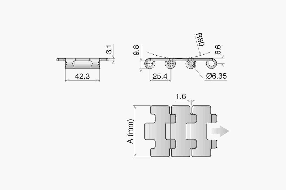 Xích tấm inox bản lề 512